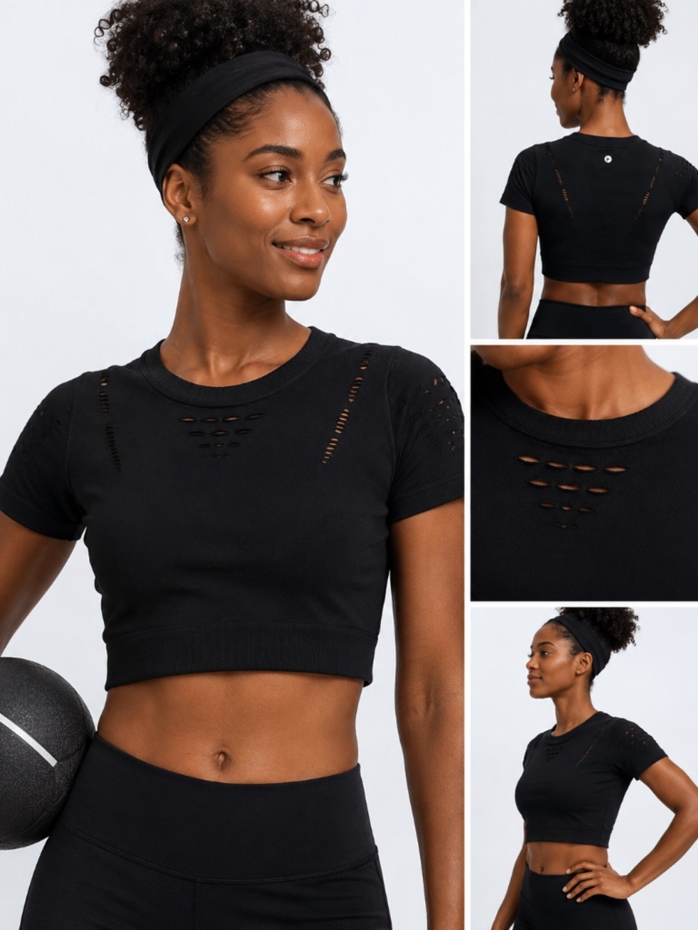 90 Degree by Reflex Black Seamless Cropped Active Top Size M